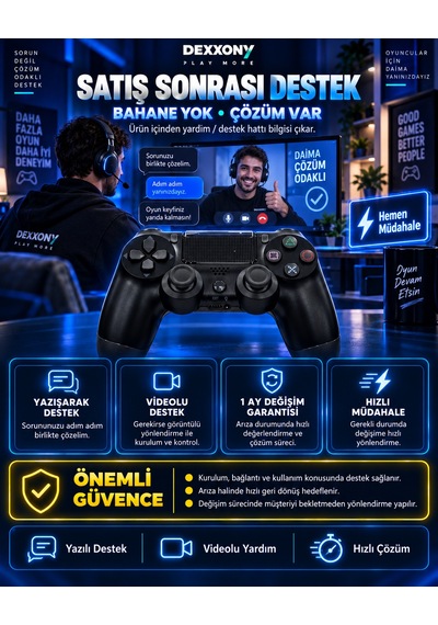 Dexxony Ps4 Uyumlu Kablosuz Bluetooth Oyun Kolu Pc/android Tv,  Ölü Bölge, Siyah