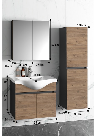 Yıldız 65+35 Cm Antrasit Gri Mat-Atlantik Çam Mdf Seramik Lavabol Antrasit - Atlantik Çam Yıldız 65+35 Cm Antrasit Gri Mat-Atlantik Çam Mdf Seramik Lavabol Antrasit - Atlantik Çam