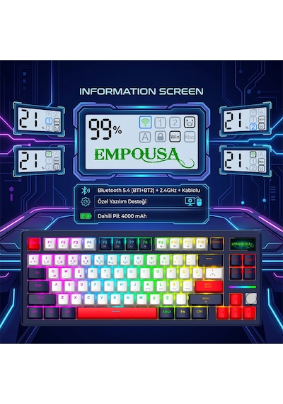 Inca Ikg-460ix Pro Manyetik White Switch Gaming Klavye 2k Hz Hot Swap Bluetooth 5.4 Rgb Dijital Bilgi Ekranı