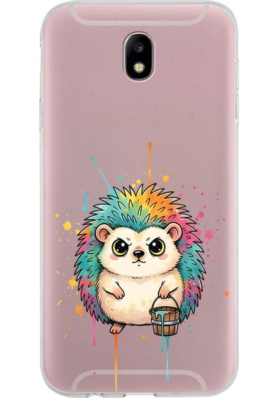 Samsung Galaxy J7 Pro İle Uyumlu Splash Kirpi Tasarımlı Şeffaf Silikon Kılıf Şeffaf