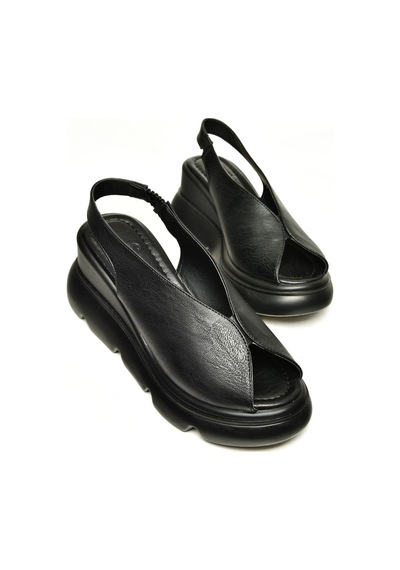 Fox Shoes U312255009 Siyah Kalın Tabanlı Kadın Sandalet Siyah-suni Deri Siyah