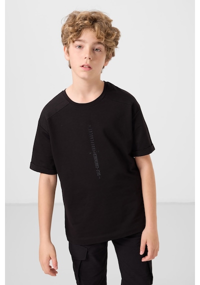 Tommylife Siyah Pamuklu Yumuşak Dokulu Oversize Baskılı Erkek Çocuk T-shirt - 11301 Siyah