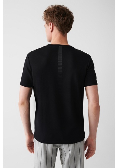Avva B001040 Bisiklet Yaka Sırt ve Göğüsü Logo Baskılı Erkek T-Shirt - Siyah