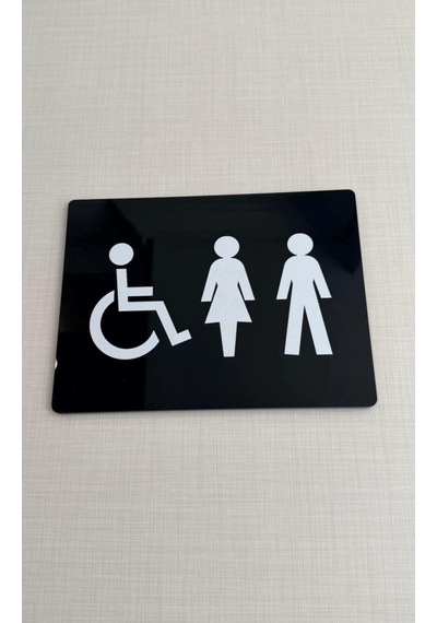 Siyah Pleksi Kadın Erkek Engelli Wc Levhası Unisex Tuvalet Yönlendirme Tabelası