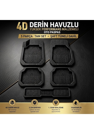 Wöbermann 4D Havuzlu Oto Paspas Tüm Araçlara Uygun Universal 5 Parça