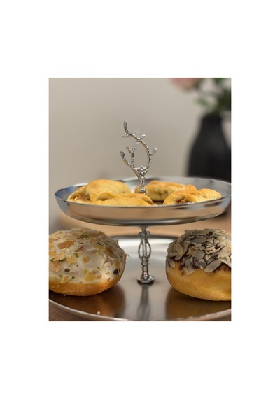 3'lü Lüx Sunumluk Çeyiz Seti - Gümüş Renk Metal Çay Saati & Misafir Sunumluk Stand Gümüş - 815169597
