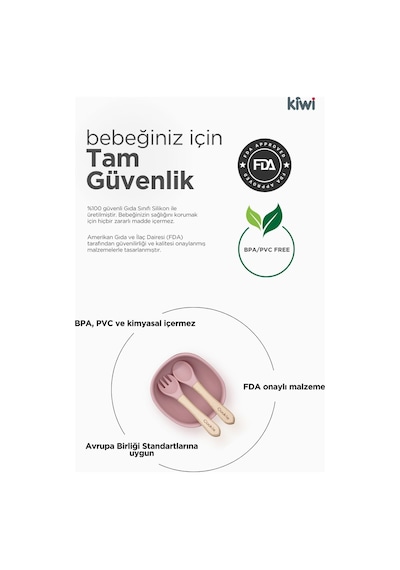 Kiwi 3 Parça Kase Çatal Kaşık Beslenme Seti - Doğal Silikon Bpa İçermez- Dusty Blue