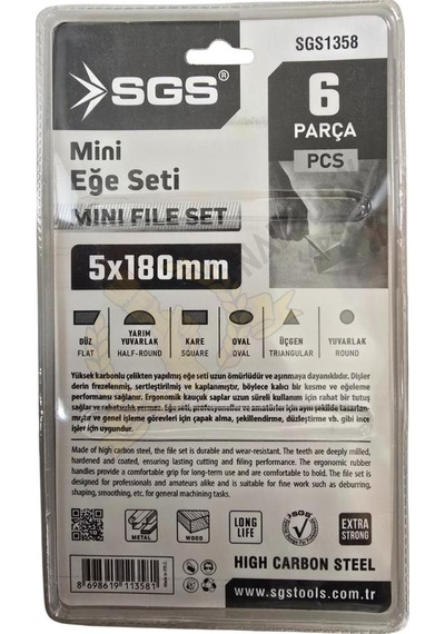 Sgs Saplı Mini Eğe Seti Ahşap Ve Metal 5 X 180 Mm. - 6 Farklı Parça
