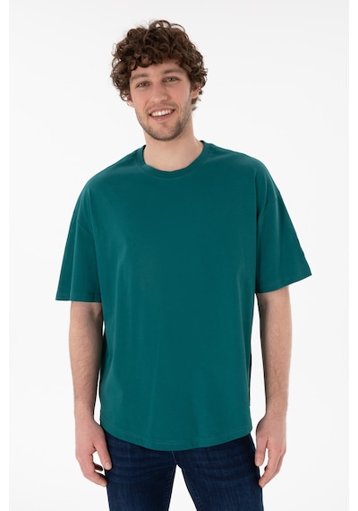 U.S. Polo Assn. Erkek Long Fit Bisiklet Yaka Koyu Yeşil Basic Tişört 50305988-VR101