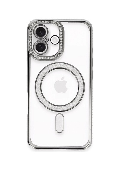 Apple Uyumlu iPhone 16 Plus Uyumlu Kılıf Joke Simli Magneticsafe Kılıf - Gri