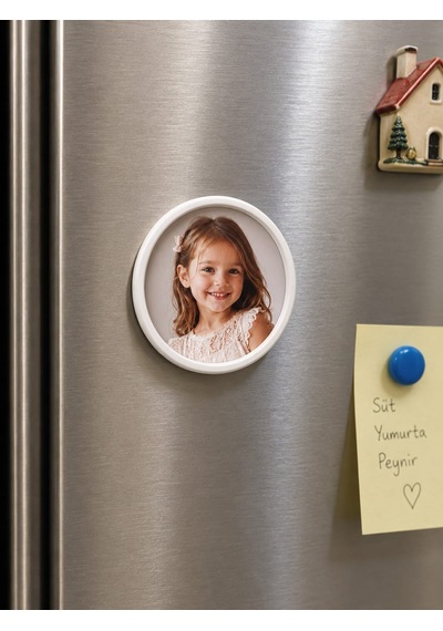 6 Adet Yuvarlak Buzdolabı Magnet Çerçeve Mıknatıslı 7,7 Cm Çap Kişiye Özel Fotoğraf