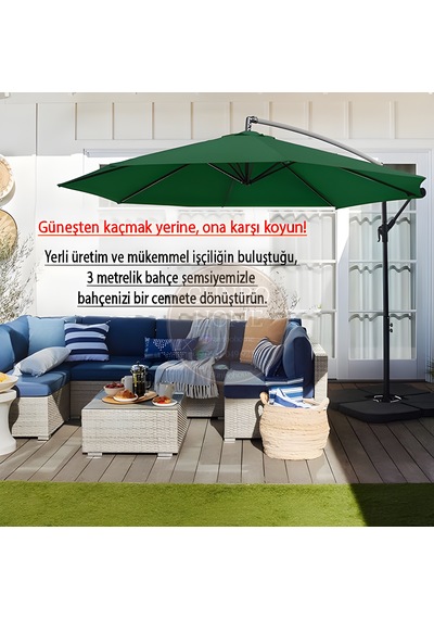 Gunbo Home 3 Mt 8 Kaburga Full Demir 21 Kg Yeşil Bahçe Şemsiyes