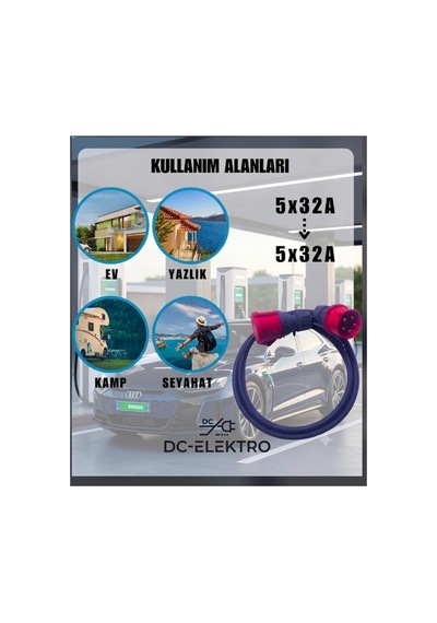 Araç Şarjı Uyumlu 5x4mm 30 Metre Ttr Hes Kablolu Yüzde Yüz Tam Bakır Trifaze Uzatma Seyyar Mutlusan Fişli - 32amper / 22 Kw - 888654184
