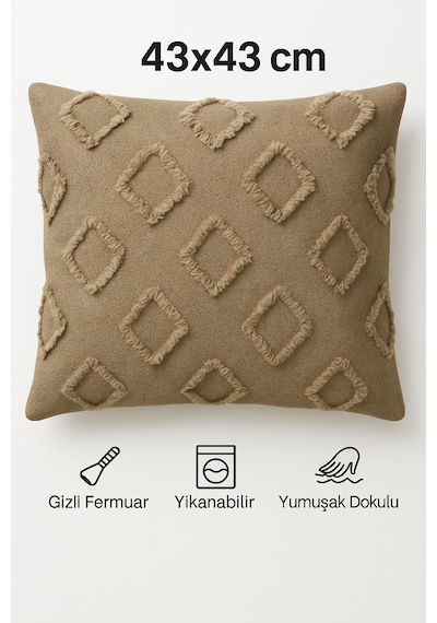 Kırlent Kılıfı 43x43 Cm Çift Taraflı, Fermuarlı, Lüks Şönil Kumaş Koltuk Örtüsü İle Uyumlu 1 Adet VİZON