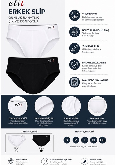 Tutku Elit 1351 Erkek İnce Bel Kemerli Slip Külot Rahat Esnek Günlük Kullanım 6 Lı Paket Siyah