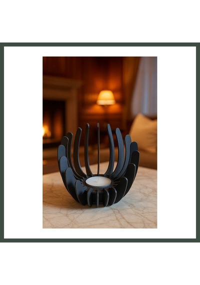 Bezos 3d Baskı Nilüfer Çiçeği Formlu Mumluk Tealight Mum Tutucu Yapıştırıcısız Geçmeli Dekoratif Mumluk Siyah Nhr
