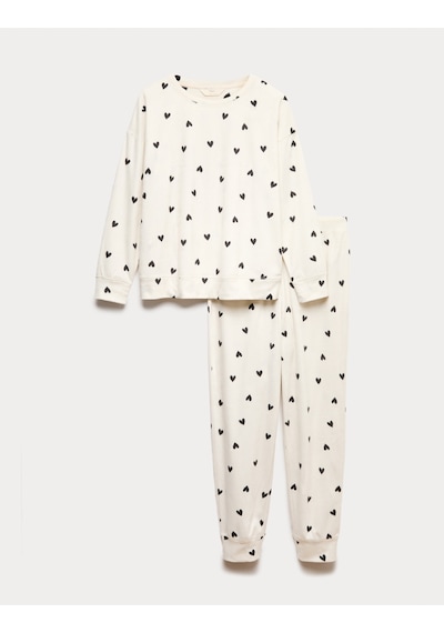 Marks & Spencer Polar Baskılı Pijama Takımı T37004626F Krem Mix