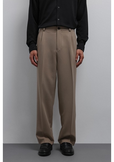 Antioch Relax Fit Baggy Pilili Erkek Pantolon Bej