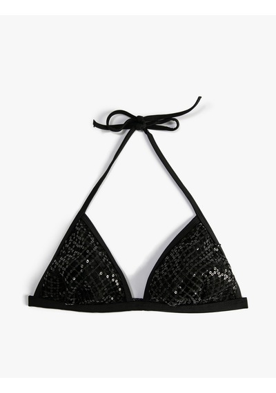 Koton Üçgen Bikini Üstü Pul Payetli Siyah 3sak10167bm Siyah