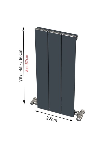 Alüminyum Radyatör 60x27 3 Dilim Antrasit Ral7016 Hestia