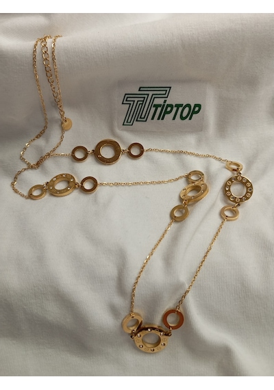 Tiptop/ Halka Zirkon Taşlı Gold Çelik Kolye altın