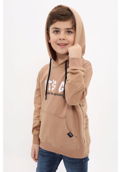 Toontoy Kids Toontoy Erkek Çocuk Relax Fit Kapüşonlu Cepli Baskılı Sweatshirt - 2 İplik Kahverengi Toontoy Kids Toontoy Erkek Çocuk Relax Fit Kapüşonlu Cepli Baskılı Sweatshirt - 2 İplik Kahverengi
