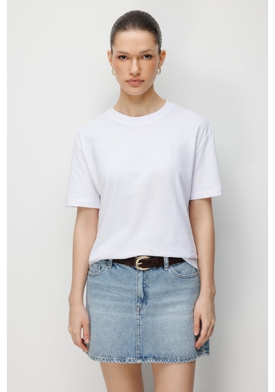Mixray 4851 Kadın Oversize Fit Bisiklet Yaka Basic T-shirt Beyaz BEYAZ