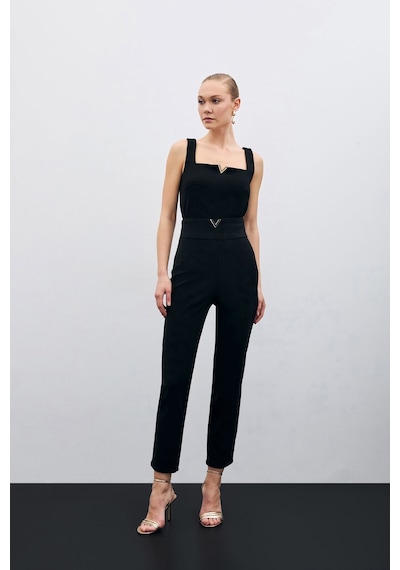 Sateen Bel Aksesuarlı Pantolon - Siyah-135478 Siyah
