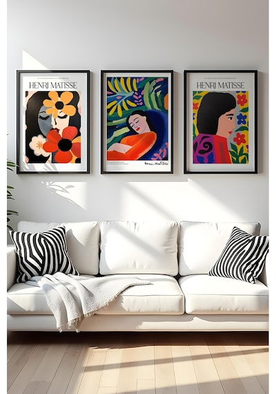 Huhuli Ahşap Siyah Çerçeveli Henri Matisse Tablo Seti Huhu541