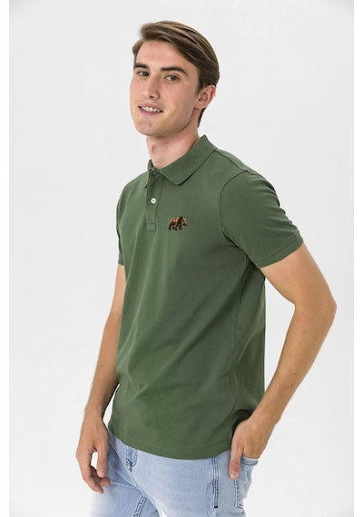 Farm Animals Polo Yaka Ayı Nakış Detaylı Erkek T-Shirt Haki