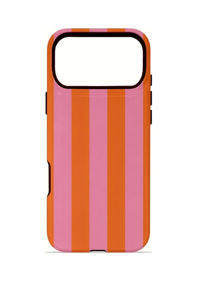 Apple iPhone Uyumlu 17 Pro Max Vorian Çift Katmanlı Magsafe Kılıf Tangerine Rose Stripe