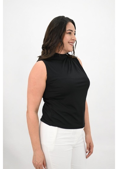 Kadın Büyük Beden Drape Detaylı Dik Yaka Bluz 1851-25 001