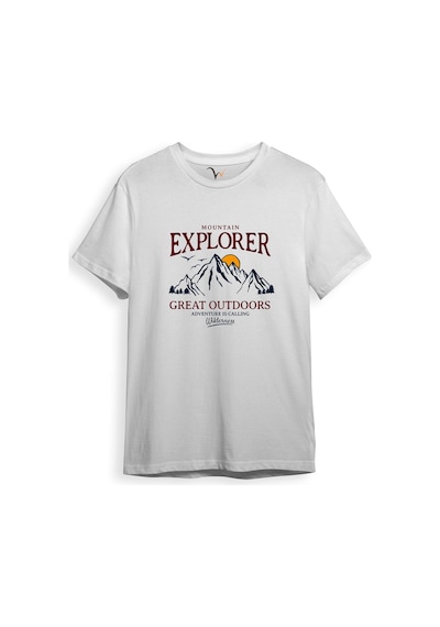 Mountain Explorer Dağcı Gezgin-araştırmacı Regular Fit %100 Pamuk Bisiklet Yaka Beyaz T-shirt Beyaz