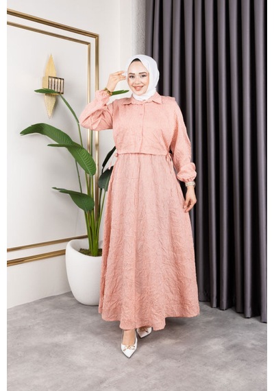 Hira Life Fashion Kadın Pudra Tesettür Giyim Gömlek Detaylı Çizgili Viskon Kıraş Elbise Ikili Takım Pudra Pudra Hira Life Fashion Kadın Pudra Tesettür Giyim Gömlek Detaylı Çizgili Viskon Kıraş Elbise Ikili Takım Pudra Pudra