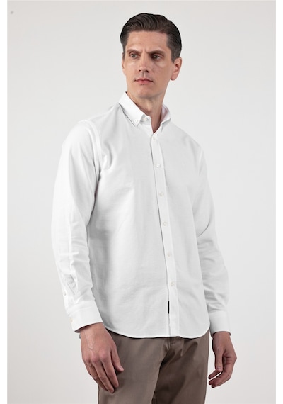 İmza Beyaz Oxford Düğmeli Yaka Uzun Kol Cepsiz Slim Fit Pamuklu Gömlek 1004260182