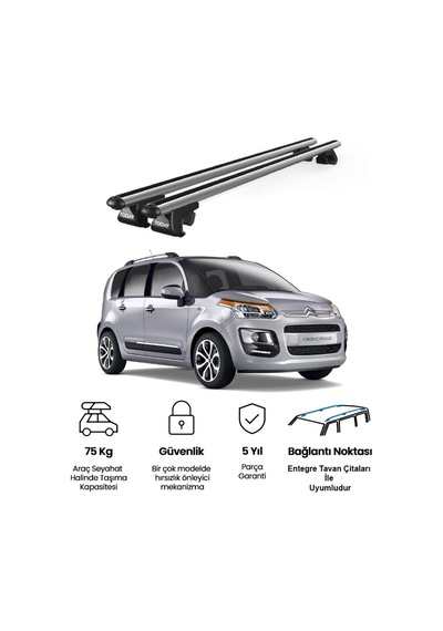 Venüs Citroen C3 Picasso 2012-2016 Uyumlu Gri Ara Atkı Port Bagaj Tavan Barı