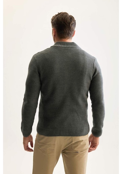 DeFacto Standart Fit Normal Kesim Yarım Balıkçı Yaka Fermuarlı Waffle Hırka R1195AZNSAR4