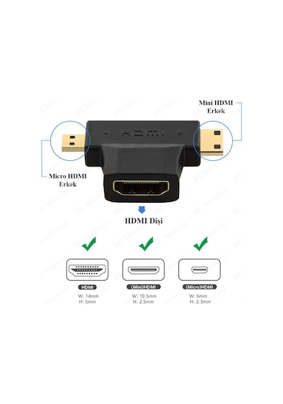 Hdmı Dişi To Mini Hdmı Erkek + Mikro Hdmı Erkek Adaptör