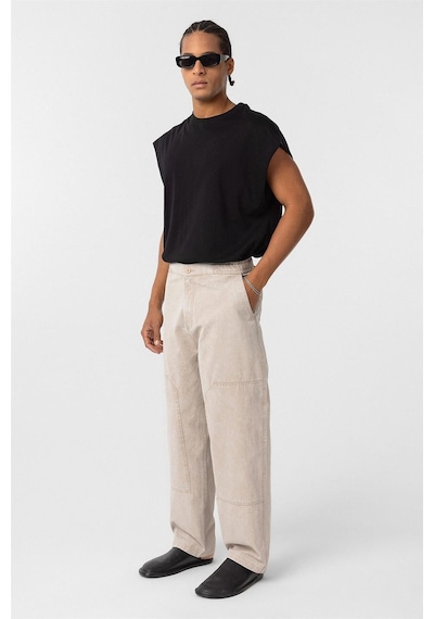 Vamos Yıkamalı Baggy Gabardin Pantolon Bej
