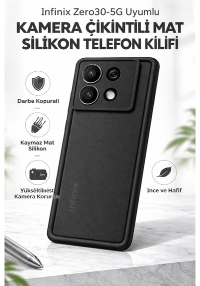 İnfinix Zero30-5g Uyumlu Kamera Çıkıntılı Mat Silikon Telefon Kılıfı Siyah