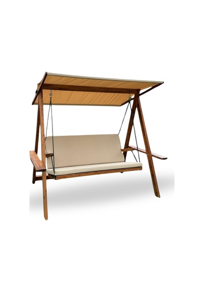 Riva 2100 3 Kişilik Ahşap Bahçe Salıncağı, Balkon ve Teras Salıncağı, Tenteli Camel