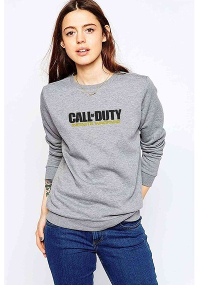Call Of Duty Infinite Warfare Logo Baskılı Gri Kadın Sweatshirt