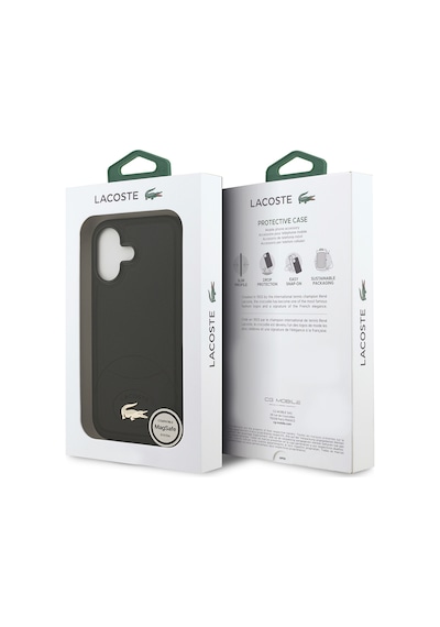 Apple Uyumlu iPhone 17 Kılıf Lacoste Lisanslı M-safe Şarj Özellikli Pu Deri Metal Logolu Kapak Siyah Siyah