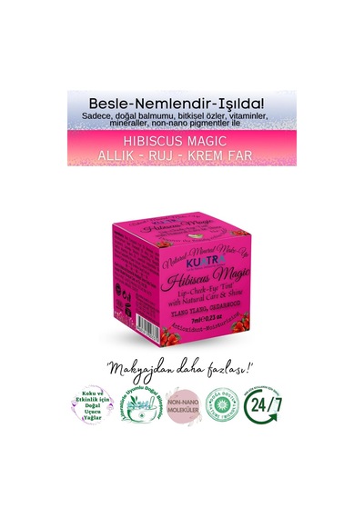 Hibiscus Magic Doğal İçerikli Çok Amaçlı Allık, Ruj, Göz Farı Makyaj Beraberinde Çok Değerli Besleyici Cilt Bakımı