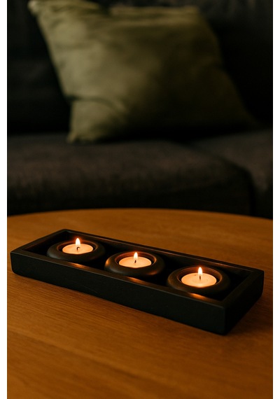 Modern Taş Tozu 3 Lü Mumluk & Tabla Seti Diğer