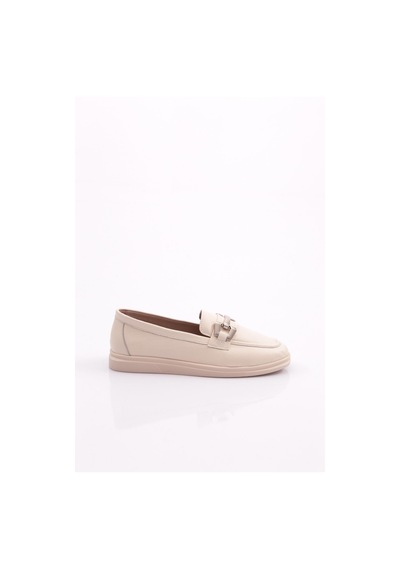 Dgn 981z Kadin Metal Tokali Loafer Ayakkabi Ekru Napa