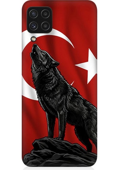 Samsung Galaxy A22 Uyumlu Ay Yıldızlı Uluyan Kurt Desenli Silikon Kılıf Çok Renkli