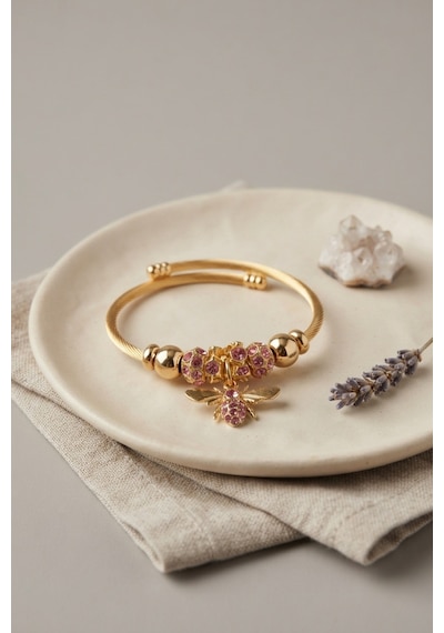 Pembe Arı Model Gold Renk Charm Bileklik