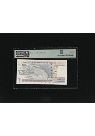 Bir Yeni Türk Lirası 1 Ytl P216 2005 Pmg 67 Epq Superb Gem Unc S/n A01 749500 8.ems 1. Tertip