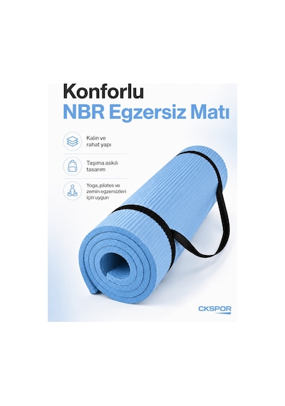 Ckspor 15 Mm Kaymaz Nbr Pilates Matı Taşıma Askılı Yoga Veegzerisiz Minderi Mavi